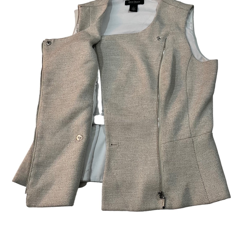 White House Black Market Beige Neutral Tweed Bodice Top Sz 4 Peplum Hem Full Zip - Picture 9 of 15
